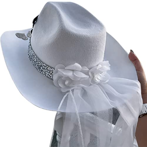 Diogeynu Cowgirl-Hut, glänzender Hut mit Schleier, elegante Foto-Requisiten, glitzernd für Verkleidungsparty, Bühnentanzen, Brautschmuck, Cowboy, Strasssteine von Diogeynu