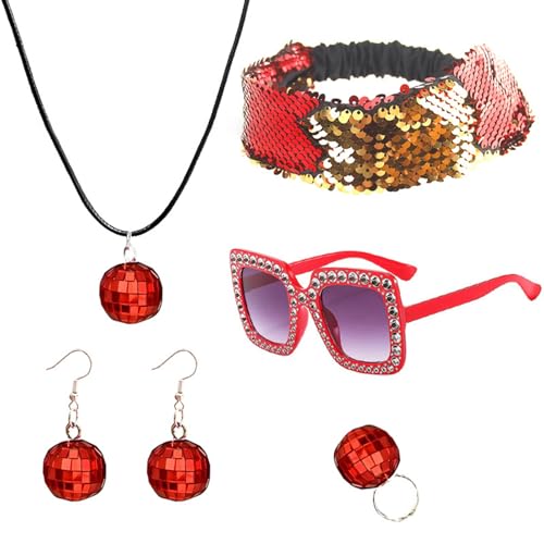 Diogeynu Discos-Kostüm-Outfits, 1960er-, 70er-, 80er-Jahre, Diskothekenzubehör, Stirnband, Ohrringe, Armbänder, Sonnenbrille für Halloween-Party Diogeynu Discos-Kostüm-Outfits, 1960er-, 70er-, 80er-Jahre, Diskothekenzubehör, Stirnband, Ohrringe, Armbänder, Sonnenbrille für Halloween-Party von Diogeynu
