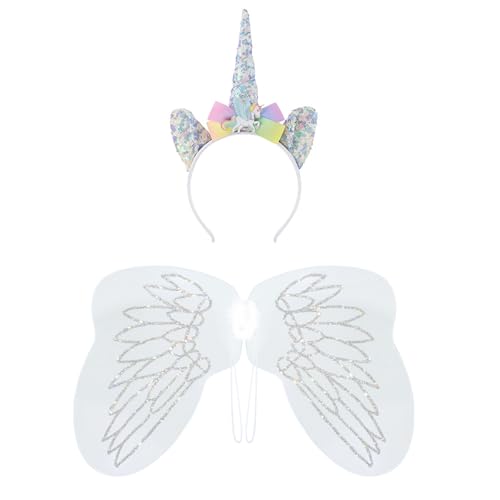 Diogeynu Einhorn-Kostüm-Set, Einhorn-Flügel mit Kopfbedeckung, Halloween, Feen, Flügel, Einhörner, Stirnband, Prinzessinnenflügel, für Mottoparty von Diogeynu
