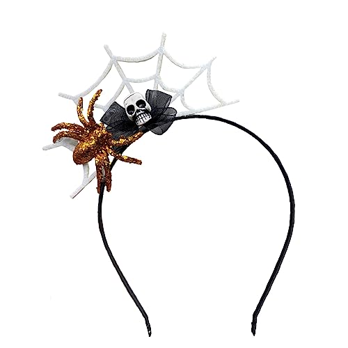 Diogeynu Halloween-Party-Spinnennetz-Haarreif mit Spinnen und Totenkopf-Dekoren, Damen-Make-up-Stirnband für Mädchen, Cosplay-Haarband von Diogeynu