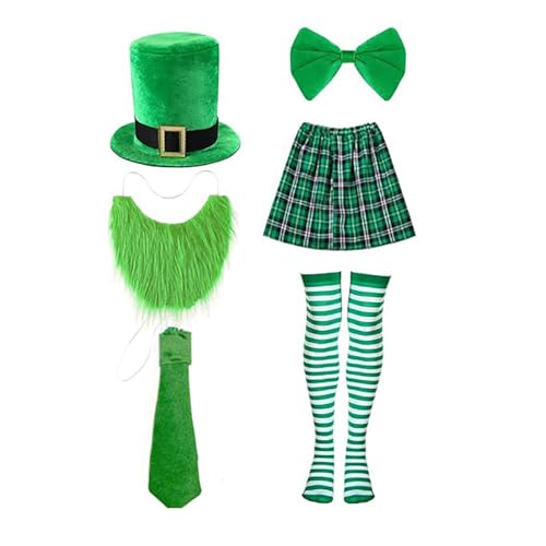 Diogeynu Irisches Festival-Barkeeper-Outfit, Accessoire für Herren, Cosplay, mit Patricks-Day-Hut, Rock, Krawatte, realistischer Bartstrumpf Diogeynu Irisches Festival-Barkeeper-Outfit, Accessoire für Herren, Cosplay, mit Patricks-Day-Hut, Rock, Krawatte, realistischer Bartstrumpf von Diogeynu