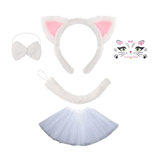 Diogeynu Katzenkostüm-Set, Katzenohren, Stirnbänder, Schwanz, Schleifen, Tutus, Gesicht, Aufkleber, Tier-Cosplay-Kostüm für Halloween, Weihnachtsfeier Diogeynu Katzenkostüm-Set, Katzenohren, Stirnbänder, Schwanz, Schleifen, Tutus, Gesicht, Aufkleber, Tier-Cosplay-Kostüm für Halloween, Weihnachtsfeier von Diogeynu