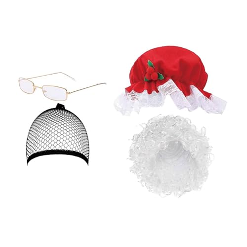 Diogeynu Mrs. Clause Hut Weihnachtsmann Haar Brille Halskette Schürze Set Santa Cosplay Kostüm für Kinder Mädchen Frauen Weihnachten Geburtstag von Diogeynu