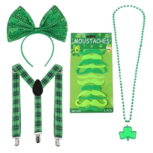Diogeynu Patricks Day Outfit-Accessoire, irisches Make-Up-Party-Kostüm für Damen, Rock, Stirnband, Brille, lange Handschuhe, Beinärmel Diogeynu Patricks Day Outfit-Accessoire, irisches Make-Up-Party-Kostüm für Damen, Rock, Stirnband, Brille, lange Handschuhe, Beinärmel von Diogeynu