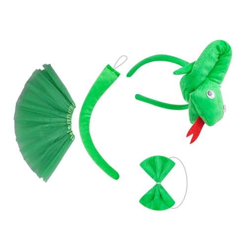 Diogeynu Schlangen-Rollenspiel-Kostüm-Set mit Stirnband, Schwanz, Fliege, Rock, Halloween, Schlangen-Outfit, Zubehör für Kinder, Jungen, Mädchen, Cosplay von Diogeynu
