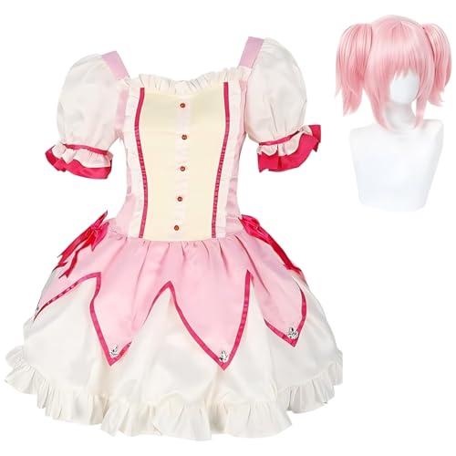 Diohauxi KanameMadoka Cosplay Kostüm - Anime Kleid Set mit Perücke | Rollenspiel Outfit für Halloween (S-2XL) von Diohauxi