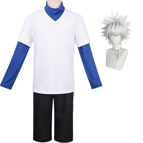 Diohauxi Killua Zaoldyeck Cosplay Kostüm Herren Anime Uniform mit Perücke Halloween Party Alltagskleidung von Diohauxi