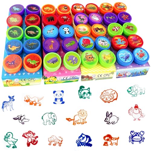 Diompirux 40 Stück Stempelset Tiere, Selbstfärbende Stempel Set, Kinder Briefmarken, Niedliche Spielzeugstempel aus Plastik, für Kinder, Party Favor, Geburtstagsgeschenk, Klassenzimmer-Preise von Diompirux