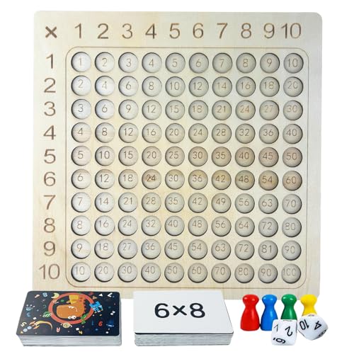 Diompirux Hölzernes Montessori Multiplikationsbrett, Multiplikationstabelle Kinder Lernen, Lernen Spiel für Mathematische Manipulationen, Lernen leichtgemacht, mit 100 Multiplikationskarten von Diompirux