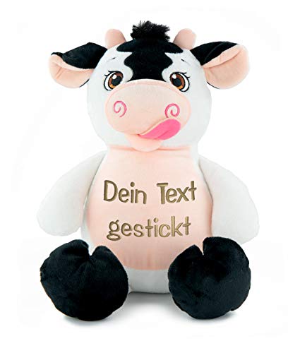 Direkt-Stick.de Plüsch Kuh Kuscheltier mit Namen und Geburtsdatum Bestickt, Plüschtier personalisiert, Geschenk personalisierbar mit Stickerei, Geschenkidee, Farm, Bauernhof von Direkt-Stick.de