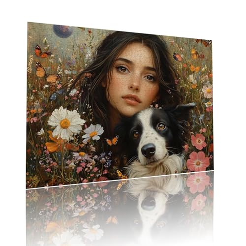 Frau Puzzle für Erwachsene Kinder Anspruchsvoll 1000 Teile Impossible Klassische Puzzles Schwer Hund ab 8 9 10 Jahre für Mädchen Jungen Jigsaw Kunst Educa, für Dekoration und Geschenke 50x75cm t-793 von Dirjuong