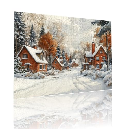 Haus Puzzle für Erwachsene Kinder Anspruchsvoll 1500 Teile Impossible Klassische Puzzles Schwer Schnee ab 8 9 10 Jahre Mädchen Jungen Jigsaw Kunst Educa, für Dekoration und Geschenke 57x87cm t-101 von Dirjuong