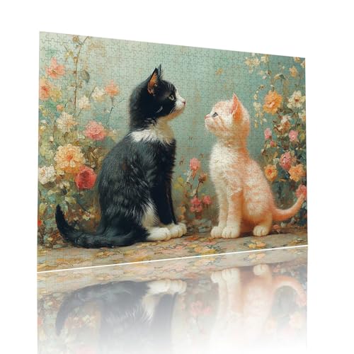 Katze Puzzle für Erwachsene Kinder Anspruchsvoll 500 Teile Impossible Klassische Puzzles Schwer Blume ab 8 9 10 Jahre für Mädchen Jungen Jigsaw Kunst Educa, für Dekoration und Geschenke 38x52cm t-697 von Dirjuong