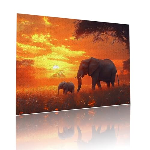 Puzzle Erwachsene 200 Teile Elefant Sonnenuntergang Educa Jigsaw für Kinder ab 8 Jahren Mädchen Jungen, Erwachsene Impossible Klassische Puzzles, Anspruchsvoll Spielspaß, Als Geschenke 25x35cm t-68 von Dirjuong