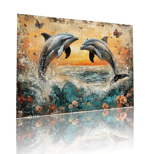 Puzzle Erwachsene 300 Teile Delphin Schmetterling Educa Jigsaw für Kinder ab 8 Jahren Mädchen Jungen, Erwachsene Impossible Klassische Puzzles, Anspruchsvoll Spielspaß, Als Geschenke 38x52cm t-184 von Dirjuong