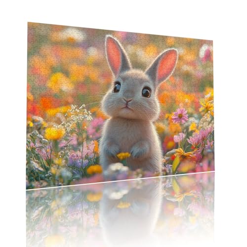 Puzzle Erwachsene 80 Teile Kaninchen Blume Educa Jigsaw für Kinder ab 8 Jahren Mädchen Jungen, Erwachsene Impossible Klassische Puzzles Schwer, Anspruchsvoll Spielspaß, Als Geschenke 15x20cm t-952 von Dirjuong