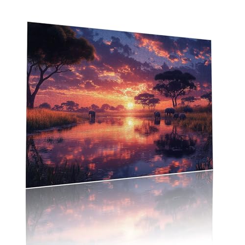 Puzzle Erwachsene 80 Teile Sonnenuntergang Elefant Educa Jigsaw für Kinder ab 8 Jahren Mädchen Jungen, Erwachsene Impossible Klassische Puzzles, Anspruchsvoll Spielspaß, Als Geschenke 15x20cm t-512 von Dirjuong