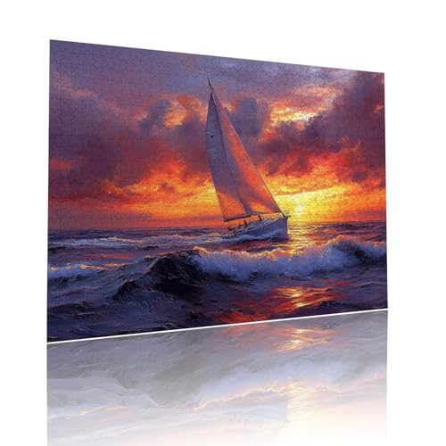 Puzzle Erwachsene 80 Teile Sonnenuntergang Segelboot Educa Jigsaw für Kinder ab 8 Jahren Mädchen Jungen, Erwachsene Impossible Klassische Puzzles Schwer, Anspruchsvoll, Als Geschenke 15x20cm t-518 von Dirjuong