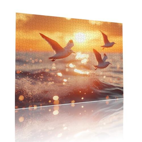 Sonnenuntergang Puzzle für Erwachsene Kinder Anspruchsvoll 1314 Teile Impossible Klassische Puzzles Schwer Vogel ab 8 9 10 Jahre für Mädchen Jungen Jigsaw Kunst Educa, für Geschenke 50x75cm t-593 von Dirjuong