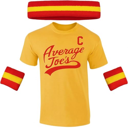 DIRTYRAGZ Kostüm-T-Shirt und Schweißbänder-Set – Retro-Set mit 80er-Jahre-Stirnband und Armbändern, Set mit passendem T-Shirt, Cosplay-Schweißband, lustiges Zubehör, Dodgeball-Halloween-Kostüm von DirtyRagz