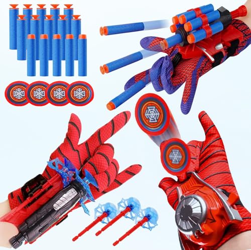 3 Sets Spinnennetz-Shooter Superheldenspielzeug Spinnennetz Kunststoff Launcher Handschuh mit Handgelenk Spielzeug Set, Sicheres Outdoor-Action-Spielzeug für Jungen Mädchen, Weihnachten von DisaHyns