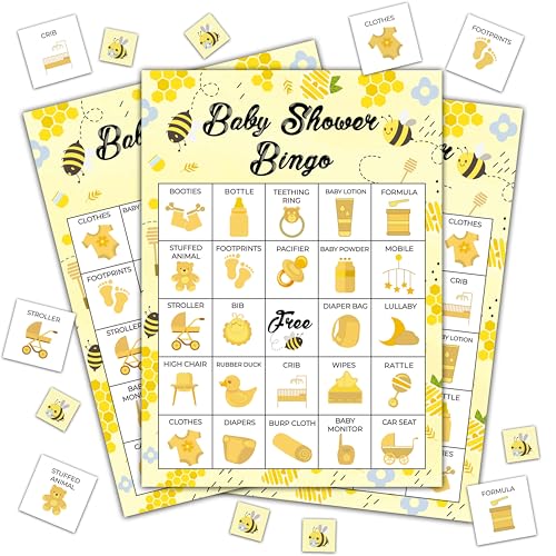 Disfuco Baby Shower Bingo - 24 Spieler Bee Themed Game for Adults and Gender Reveal Parties Disfuco Baby Shower Bingo - 24 Spieler Bee Themed Game for Adults and Gender Reveal Parties von Disfuco