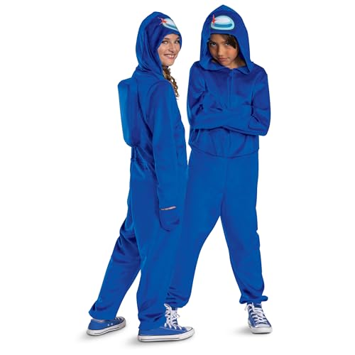 DISGUISE Among Us Blue Impostor Kapuzenoverall für Kinder, klassisch, offiziell lizenziertes Kostüm mit dem ikonischen blauen Betrüger-Look für Halloween und Verkleidungsspaß von Disguise