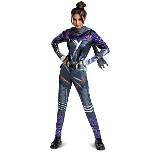 Disguise Apex Legends Wraith-Kostüm, offizielles Deluxe-Apex-Kostüm, Overall mit Schal, schwarz und violett, Large (12-14) von Disguise