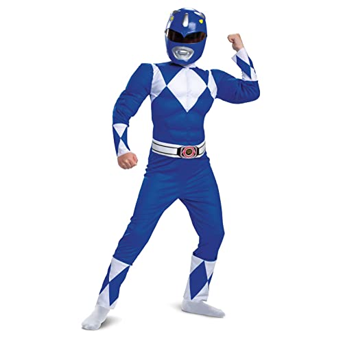 Disguise Power Rangers Kostüm Kinder, Blaues Muskelkostüm, Karneval Kostüm Kinder, Größe M (7-8 Jahre) von Disguise