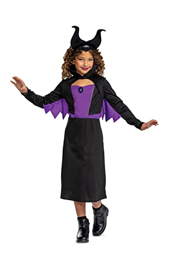 Disney Offizielles Classic Maleficent Kostüm Kinder mit Maleficent Hörner, Elfen Kostüm Kinder Mädchen Elf Demon Horns Halloween Faschingskostüm Karneval Geburstag Costume Größ M von Disguise