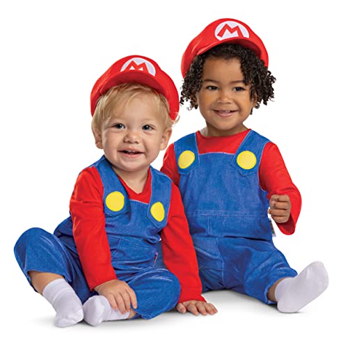 Disguise Fantasia infantil Mario para bebês, roupa oficial do Super Mario Bros para bebês, tamanho (6-12 meses), Mario von Disguise