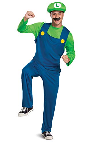 DISGUISE Offizielles Classic Luigi Kostüm Herren Super Mario Kostüm Erwachsene Damen Luigi Hat Costume, Faschingskostüm Karneval Kostüm Geburstag Größ XL von DISGUISE