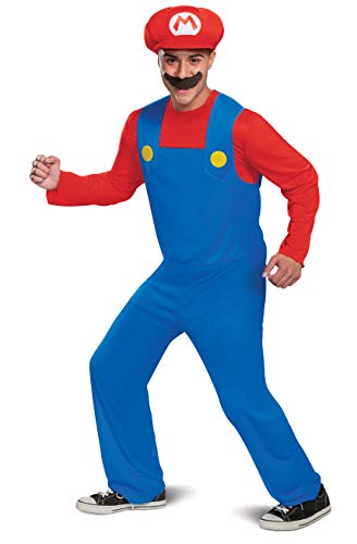 DISGUISE Super Mario Mario Erwachsenen-Kostüm, mit Hut und Bart Zubehör, leichtes Material, Erwachsenen Größe L/XL 42-46 von Disguise