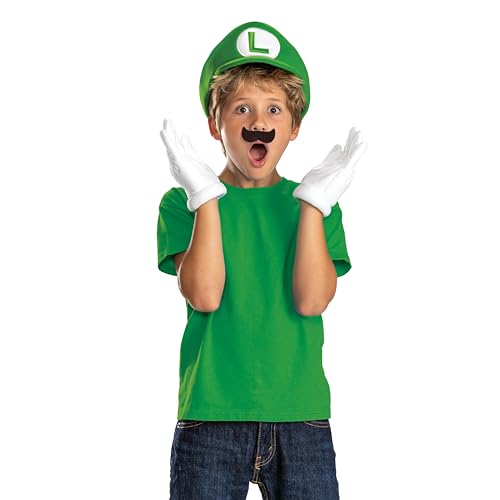 Disguise Luigi Kinderkostüm-Zubehör-Set, offizielles Nintendo Luigi Kostüm Hut mit Handschuhen und Schnurrbart, Einheitsgröße Kind Disguise Luigi Kinderkostüm-Zubehör-Set, offizielles Nintendo Luigi Kostüm Hut mit Handschuhen und Schnurrbart, Einheitsgröße Kind von Disguise