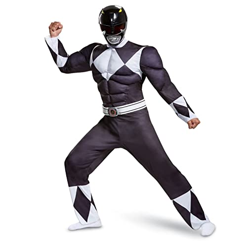 Disguise Offizielles Classic Power Rangers Kostüm Erwachsene Schwarz Power Ranger Kostüm fur Herren, Faschingskostüme Karneval Halloween Geburtstag Costume Größ XXL von Disguise