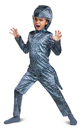 Jurassic World Blaues Velociraptor-Kostüm für Kinder, Dinosaurier-Outfit mit Kopfschmuck und abnehmbarem Schwanz, Größe S (2T) von Disguise