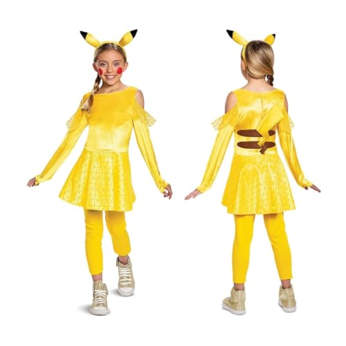 Disguise Pokemon Pikachu Kostüm für Mädchen, Deluxe Outfit, Kindergröße Medium (7-8 Jahre) gelb von Disguise