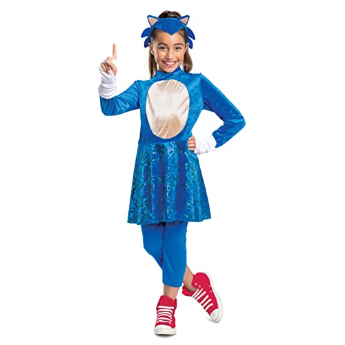 Sonic the Hedgehog Kostüm für Mädchen, offizielles Filmkostüm Sonic und Kopfschmuck, Größe M (7-8) von Disguise