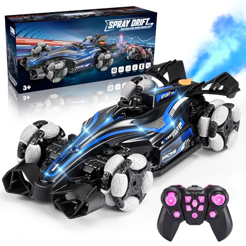 Dislocati Fernlenkung Rennwagen Spielzeug für Kinder 3-12 Jahre - RC Auto mit LED-Licht & Nebeleffekt, 2.4GHz Fernbedienung, Blau, Geschenk für Jungen & Mädchen von Dislocati
