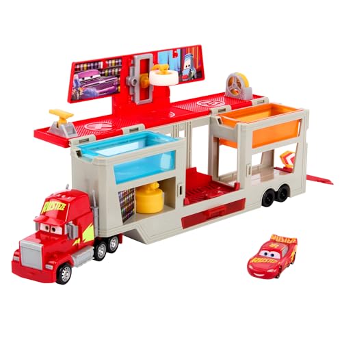 DISNEY Pixar Cars mobile Lackiererei Mack - Spielset mit Farbwechseleffekt, Lightning McQueen Spielzeugauto, Farbveränderung mit warmem und kaltem Wasser, für Kinder ab 4 Jahren, HPD82 von Mattel