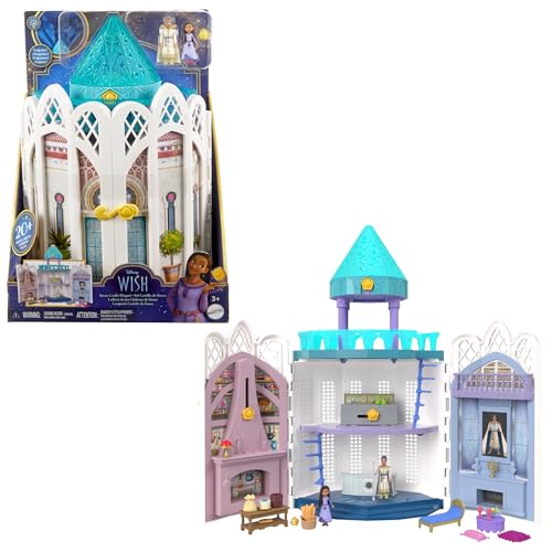 Disneys Wish Rosas Schloss Spielset, Puppenhaus mit 2 beweglichen Minipuppen, Sternenfigur und 20 Zubehörteilen, HPX38 von Mattel