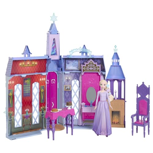 Disney Die Eiskönigin - Puppenhaus des Schlosses in Arendelle (6 cm+) mit Elsa-Puppe, 4 Spielbereichen und 15 Möbel- und Zubehörteilen aus dem Disney-Film Die Eiskönigin II, HTP22 von Mattel