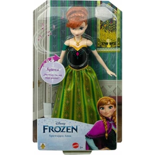 DISNEY Die Eisknigin Singende Anna-Puppe - 30-sekündiger Song-Ausschnitt, klassisches Schlossoutfit, abnehmbarer weicher Rock, kämmbare Haare, für Kinder ab 3 Jahren, Polnische Version, HMG45 von Mattel