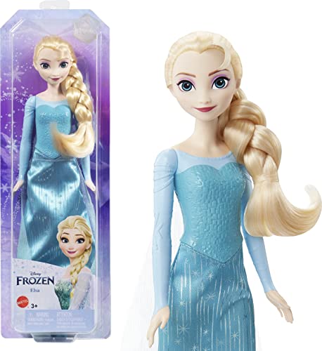 Mattel Disney Die Eiskönigin Elsa Puppe, Die Eiskönigin Puppe, kämmbare blonde Haare, beweglich, ausziehbare Schuhe, Disney Geschenke, Spielzeug ab 3 Jahre, HLW47 von Mattel