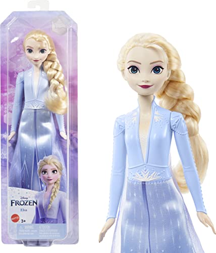 Mattel Disney Prinzessin Elsa Puppe, Die Eiskönigin Puppe im Reiseoutfit, kämmbare blonde Haare, beweglich, ausziehbarer Rock und Stiefel, Disney Geschenke, Spielzeug ab 3 Jahre, HLW48 von Mattel