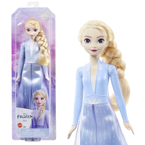 Mattel Disney Prinzessin Elsa Puppe, Die Eiskönigin Puppe im Reiseoutfit, kämmbare blonde Haare, beweglich, ausziehbarer Rock und Stiefel, Disney Geschenke, Spielzeug ab 3 Jahre, HLW48 von Mattel