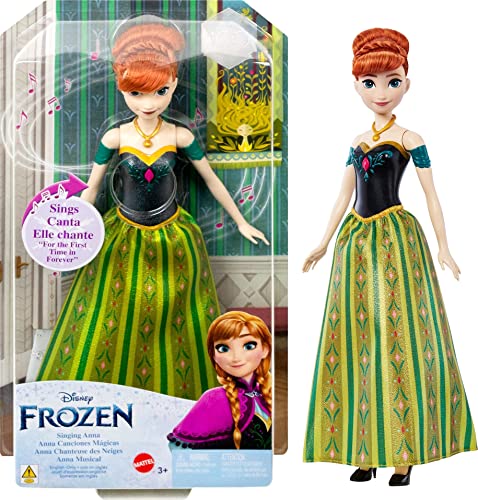 DISNEY Die Eiskönigin Singende Anna-Puppe - 30-sekündiger Song-Ausschnitt, klassisches Schlossoutfit, abnehmbarer weicher Rock, kämmbare Haare, für Kinder ab 3 Jahren, Englische Version, HLW56 von Frozen