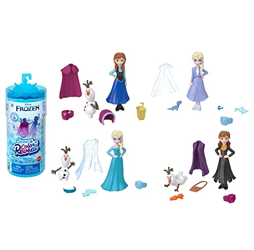 DISNEY Die Eisköniging - Snow Color Reveal Puppen mit 6 Überraschungen, inklusive königlichem Zubehör und Haarschmuck-Deckel, für Kinder ab 3 Jahren, HMB83 von Mattel