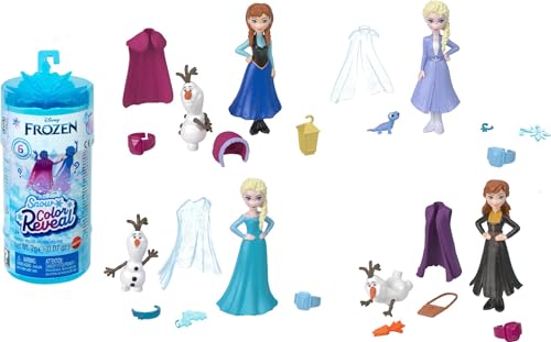 DISNEY Die Eisköniging - Snow Color Reveal Puppen mit 6 Überraschungen, inklusive königlichem Zubehör und Haarschmuck-Deckel, für Kinder ab 3 Jahren, HMB83 von Mattel