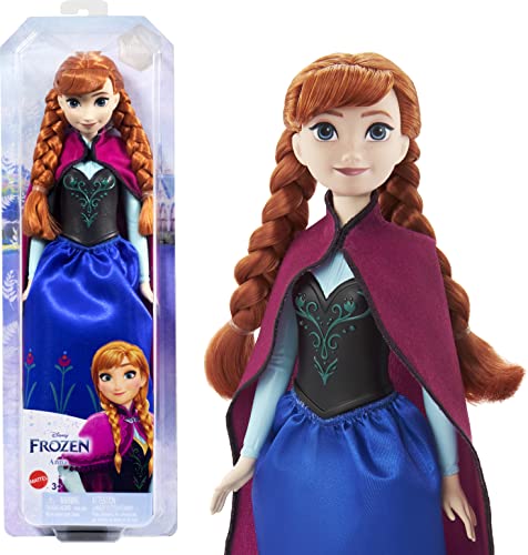 Mattel Disney Prinzessin Anna Puppe, Die Eiskönigin Puppe, kämmbare Haare, beweglich, im Reiseoutfit, abnehmbarer Umhang, Disney Geschenke, Spielzeug ab 3 Jahre, HLW49 von Mattel
